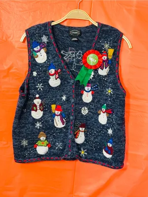 Navy Snowman Embroidered Holiday Sweater Vest - Women's Festive Knit thumbnail 7