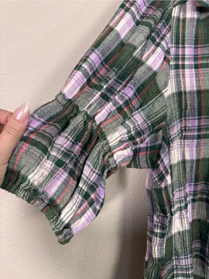 Pilcro Green Purple Plaid Henley Blouse Womens S Casual Fall Shirt Ruffled Boho thumbnail 7