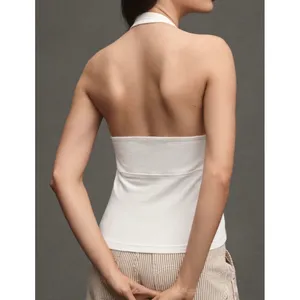 Pilcro Anthropologie Twist-Front Halter-Neck Top Size L White thumbnail 2