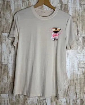 Espresso Martini Graphic T-Shirt Tan Pink Bow Coffee Cocktail Tee Medium M thumbnail 1
