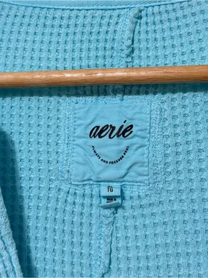 Aerie LumberJane Waffle Polo Sweatshirt Size XL Blue thumbnail 3