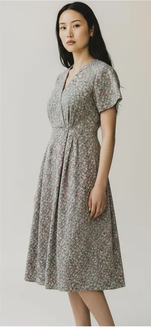 Modest Cottagecore Midi Dress Ditsy Floral Corduroy Pinwale Handmade Prairie thumbnail 1