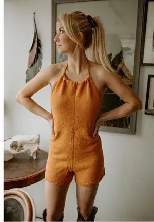 FREE PEOPLE Mina Romper in Suntan Size Large thumbnail 1