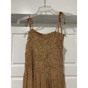 Vestique Women's Mustard Brown Striped Smocked Jumpsuit Size Small Game Day Boho thumbnail 2