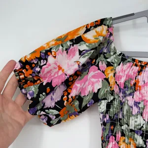Hello Molly Floral Smocked‎ Bodycon Dress Womens Size 4 Small Puff Sleeve Ruffle thumbnail 3