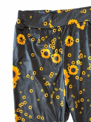 Women's Black and Floral Yellow Gold Pull On Loungewear Style Pants Size XXL thumbnail 2