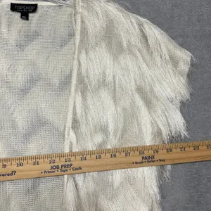 TOPSHOP Sweater Womens 4 Cream Fringe Open‎ Front Cardigan Sweater Cover Up Top thumbnail 6