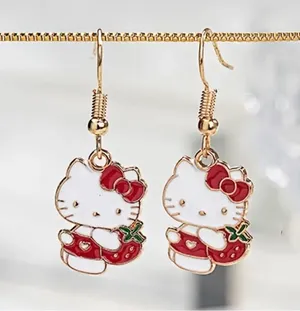 Adorable Red Strawberry Hello Kitty Dangle Earrings - thumbnail 1