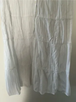 Loft White 100% Cotton Tiered Mini Dress Large Petite Ruffle Coastal Euro Summer thumbnail 5