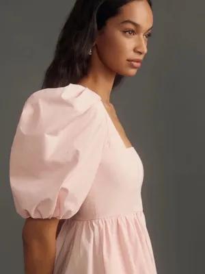 Anthropologie Puff Sleeve Square-Neck Mini Dress in Blush Pink thumbnail 3