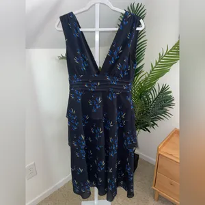 AMUR Fionna Tiered Ruffle Sleeveless‎ Midi Dress Black Floral Women's Size 6 thumbnail 6