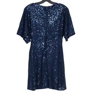 Lulus Dress Faux Wrap Sequin Hoco Party Cocktail Glam Going Out Mini Navy Small thumbnail 2