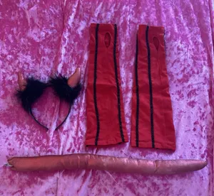 Red Black Devil Costume Set Halloween Cosplay Tail Horns Sleeves Character Kit thumbnail 1