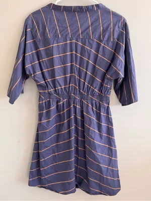 Arbor Organic Cotton Striped V-Neck Roll Tab Sleeve Dress Medium thumbnail 3
