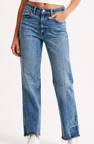 Abercrombie & Fitch Zoe Natural Rise Straight Leg Patchwork Ankle Jeans Size 26 thumbnail 1