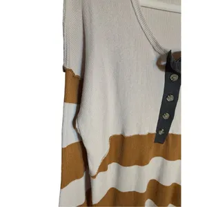BDG Womens Ivory Brown Tunic Sweater Dress‎ Sz Large Henley Striped Ribbed Knit thumbnail 9