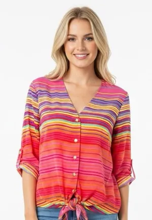 Amanda Uprichard silk Multicolor Striped V-Neck Blouse size medium thumbnail 1