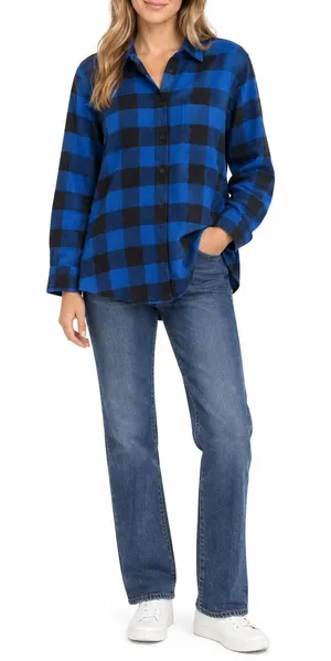 American Eagle Size Medium Boyfriend Fit Blue Flannel Shirt New With Tags thumbnail 1