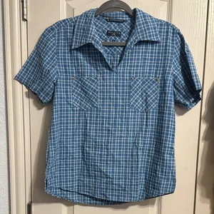 Vintage‎ Regatta Blue Plaid Short Sleeve Popover Shirt Coastal Cottage Preppy thumbnail 2