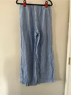 A New Day Blue White Striped Linen Blend Wide Leg Pants Medium Coastal Euro Summer Beachy thumbnail 5