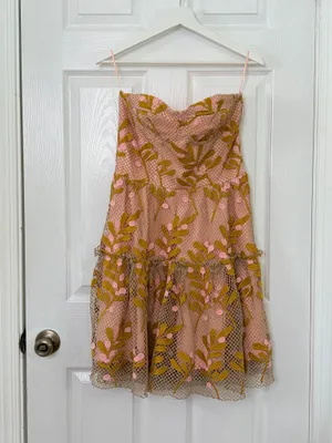 Eva Franco Anthropologie Pink Embroidered Floral Strapless Cocktail Dress 10 NWT thumbnail 2