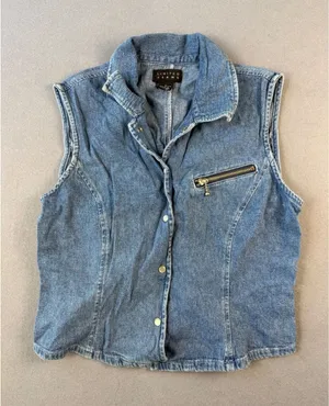 Limited Jeans Womens Vintage Blue Denim Vest Button Front Zipper Pocket Size M thumbnail 1