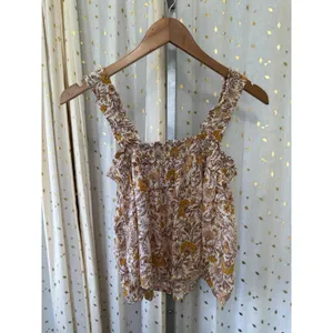 Aqua Quinn Smocked Crinkle Paisley Floral Square Neckline Peasant Tank Top S thumbnail 2