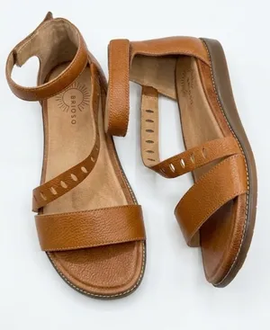 BRIOSO Tan Leather Ankle-Strap Comfort Sandals thumbnail 1