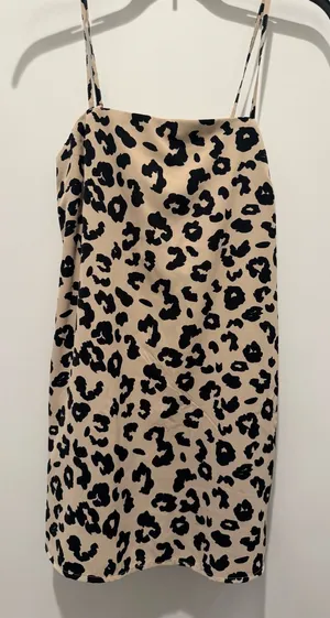 Abercrombie & Fitch Beige and Black Leopard-Trim Slip romper thumbnail 1