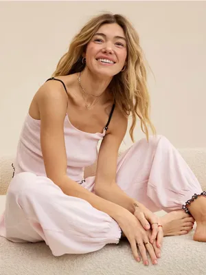 SET Aerie Pointelle Balloon Pajama Pants and Pointelle Tank Set thumbnail 1