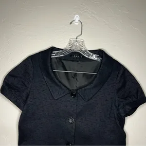 Theory Black Peter Pan Collar Textured short‎ Sleeve Four Button Career Blazer thumbnail 3