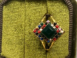 Vintage/Bohemian Design Stainless Steel Golden w/ Multicolor Beads Ring S 9 thumbnail 2