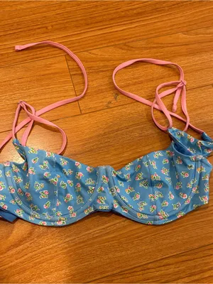 Frankie's Bikinis Sky Blue Floral Underwire Bikini with Pink Straps thumbnail 2