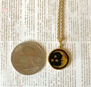 Handmade gold tone stainless steel & black enamel celestial whimsical vintage style necklace🌟 thumbnail 7