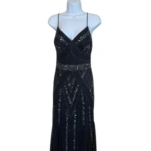 Marina V-Neck Beaded Navy Blue Formal Gown Size 6 Prom Hoco Ball Gala Retail$230 thumbnail 2
