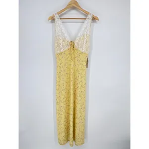 Kirious Los Angeles Yellow Floral Lace Trim Slip Dress Size‎ Large Side Slit NWT thumbnail 3