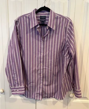 Chaps Purple And White Stripe Button‎ Down Shirt Size 1X thumbnail 1