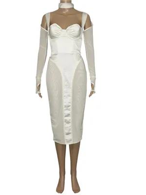 HOUSE OF CB Talika Corset Midi Dress, Ivory, XS thumbnail 4