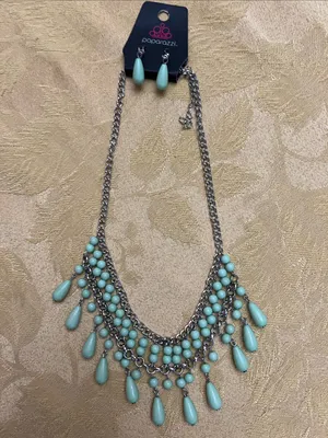 paparazzi Aqua Teardrop Layered Bib Necklace and Drop Earrings thumbnail 5