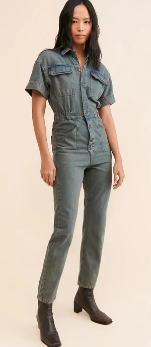 Free People Marci Coveralls Overalls Sz XS April Showers Wash Boho Carpenter thumbnail 1