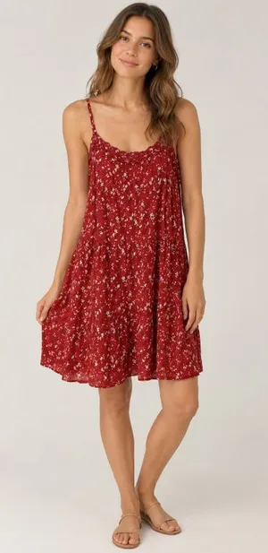 Natural Life Dress Womens XS/S Red Floral Ruffle Strappy Sundress Mini thumbnail 1