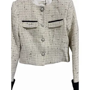 Commense Contrast Cuff Pearl Button Tweed Jacket Apricot Women's Size Small thumbnail 5