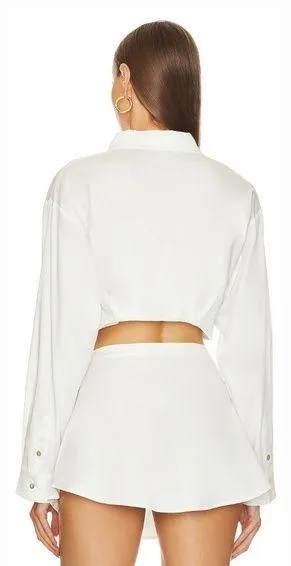 OW Collection Bella Crop Shirt in White Size M thumbnail 2