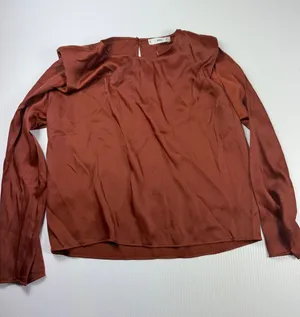 MNG Ruffle Long Sleeve‎ Blouse Elegant Top Copper Brown Size S thumbnail 1