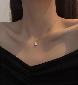 925 silver Plated Lock Chain Necklace thumbnail 1