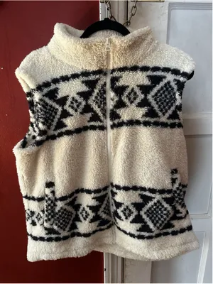 Lucky Brand Large Sherpa Fleece Zip Vest Southwestern Geometric Fair Isle Cozy thumbnail 3