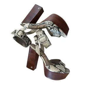Sam Edelman Rain White Snakeskin Print Stacked Brown "Wood" Platform Heel thumbnail 5