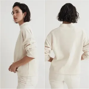 Madewell Top Striped Jacquard Funnelneck Long Sleeve Cream XS thumbnail 3