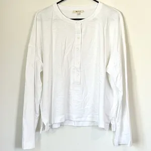 NWT Madewell Bombay Long Sleeve Henley in White - Size: Large thumbnail 2
