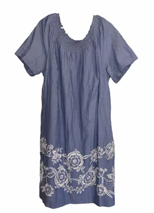Talbots Chambray Off The Shoulder Shift Dress Embroidered Floral Smocked size 16 thumbnail 1